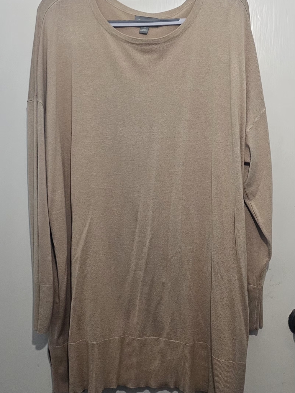 Women's Plus Size Long-Sleeve Crewneck Tunic Sweater - Natural Camel - 3X